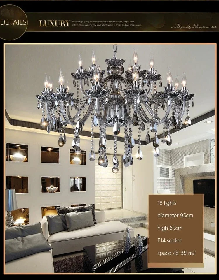 Smoked Crystal Chandelier High Quality K9 Crystal Chandeliers Light Lustres Cristal Chandelier LED Villa Pendant Lighting Lamp