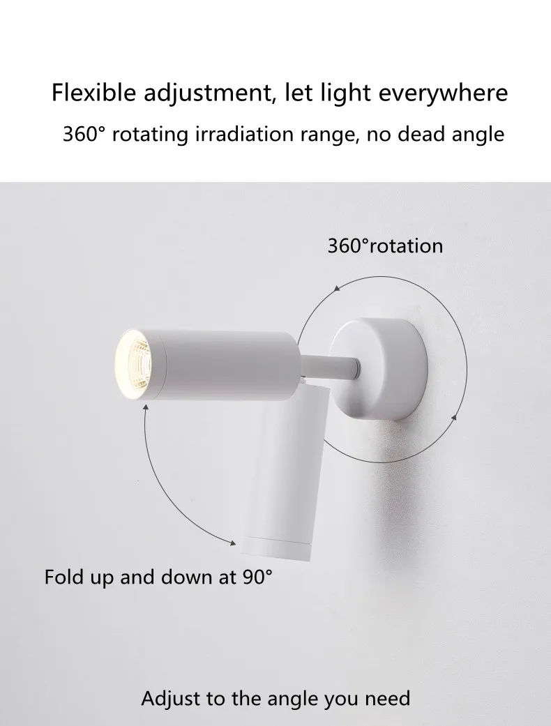 Mounted Adjustable Rotating Led Lamp Wall Lights Spotlight Track Decor Outdoor Light Decorative Luminaires Black White Folding