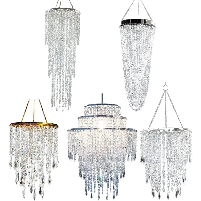 Acrylic Chandelier Lamp Shade Crystal Ceiling Light Covers Sparkling Beaded Pendant Lampshade Wedding Bedroom Home Decor