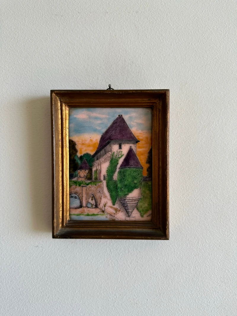 Miniatures email grand feu château cadre mordoré rectangulaire taille M