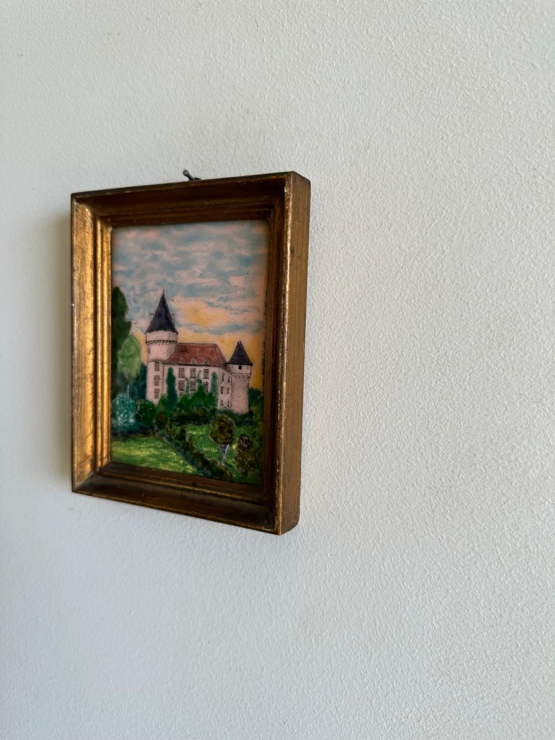 Miniatures email grand feu château cadre mordoré rectangulaire taille M
