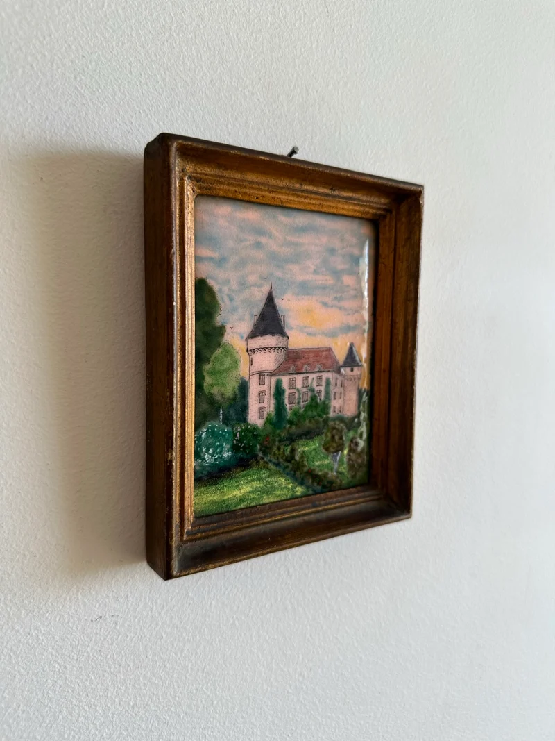 Miniatures email grand feu château cadre mordoré rectangulaire taille M