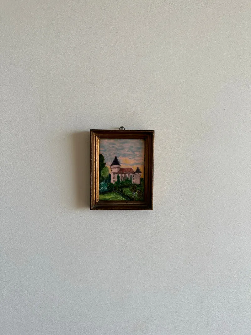Miniatures email grand feu château cadre mordoré rectangulaire taille M