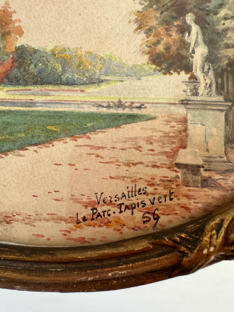 Peinture signée représentant le parc de versailles années 20