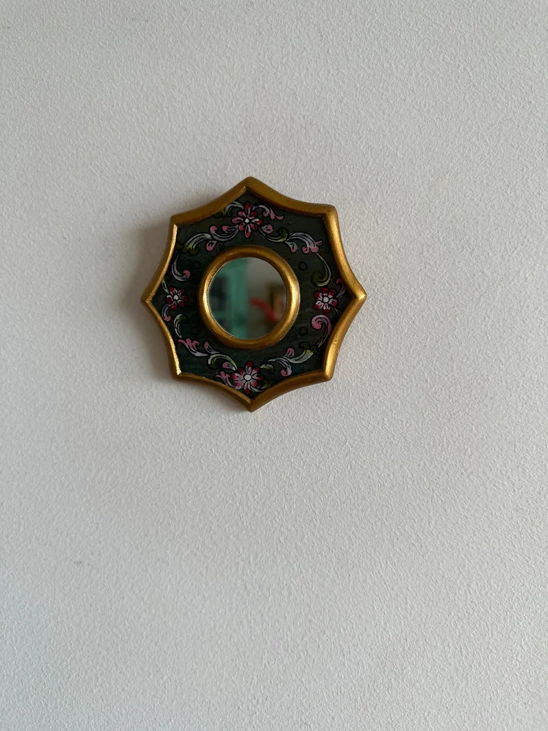 Miroir péruvien octogonal vert et doré