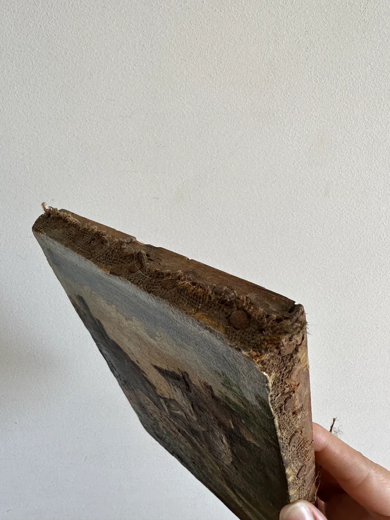 Peinture sur toile hameau et pont signé 19 ème