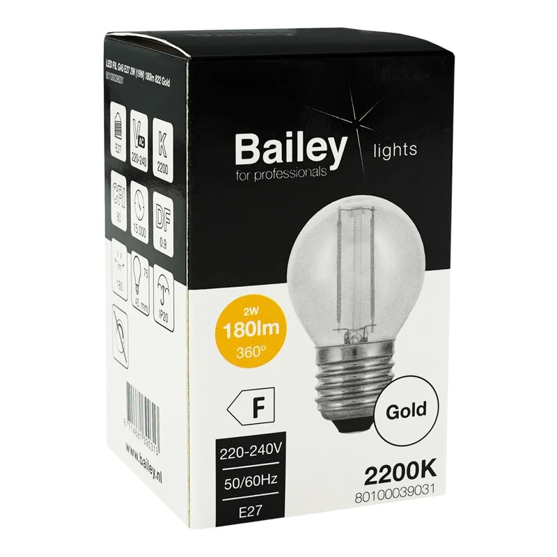 Bailey LED Filament E27 G45 Gold - 180lm 2200K - Not Dimmable