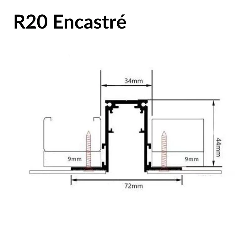 Rail Magnétique Encastré 48V 1m NOIR pour Enduit