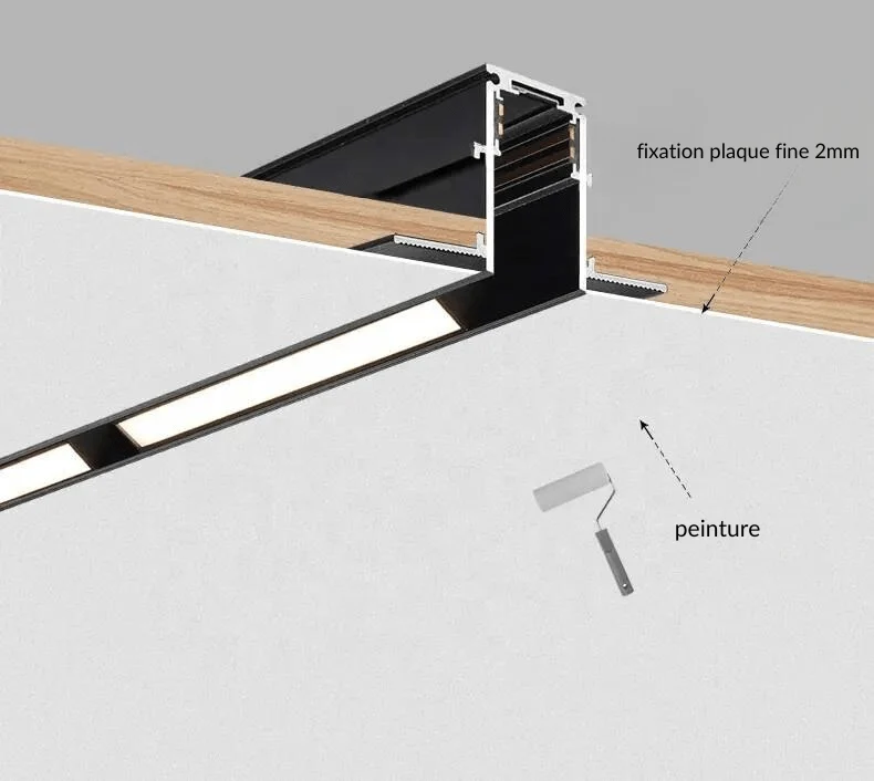 Rail Magnétique Encastré 48V 2m NOIR pour Enduit