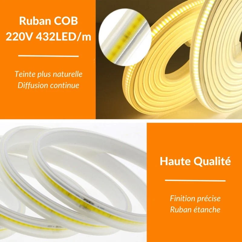 Ruban LED COB 50M 220V Recoupable IP65 432LED/m