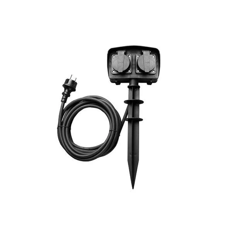 Prise de Jardin Noir avec Piquet de Terre IP44 2 Prises avec Timer Intégré