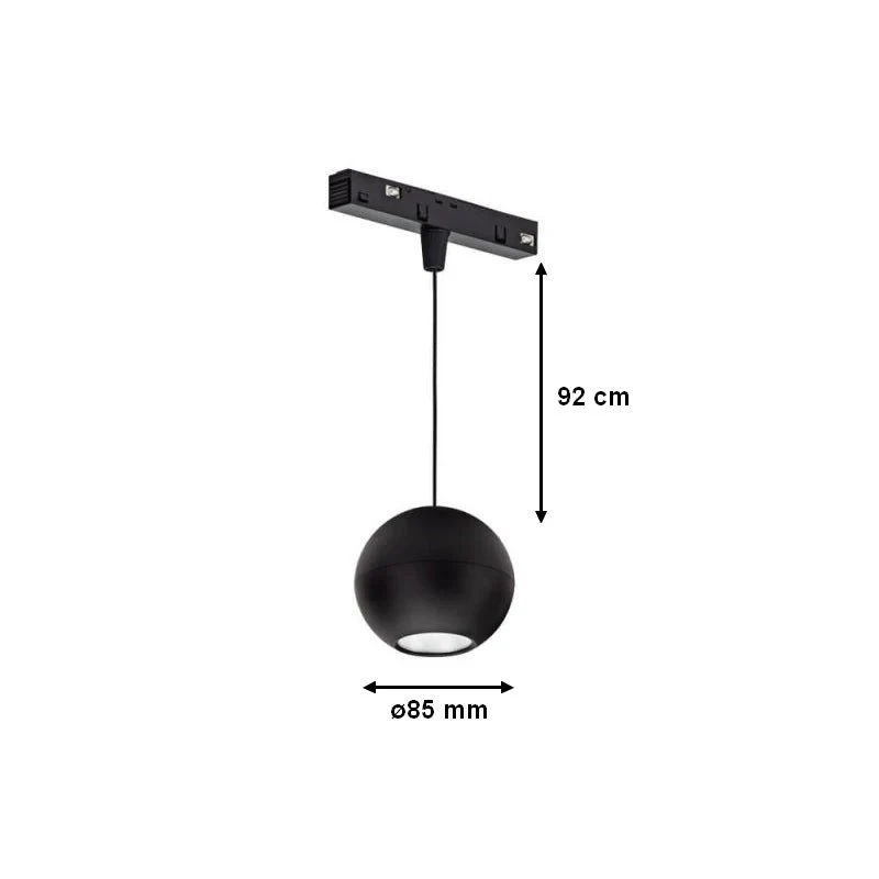 Luminaire Suspendu Rond pour Rail Magnétique 48V 10W Noir