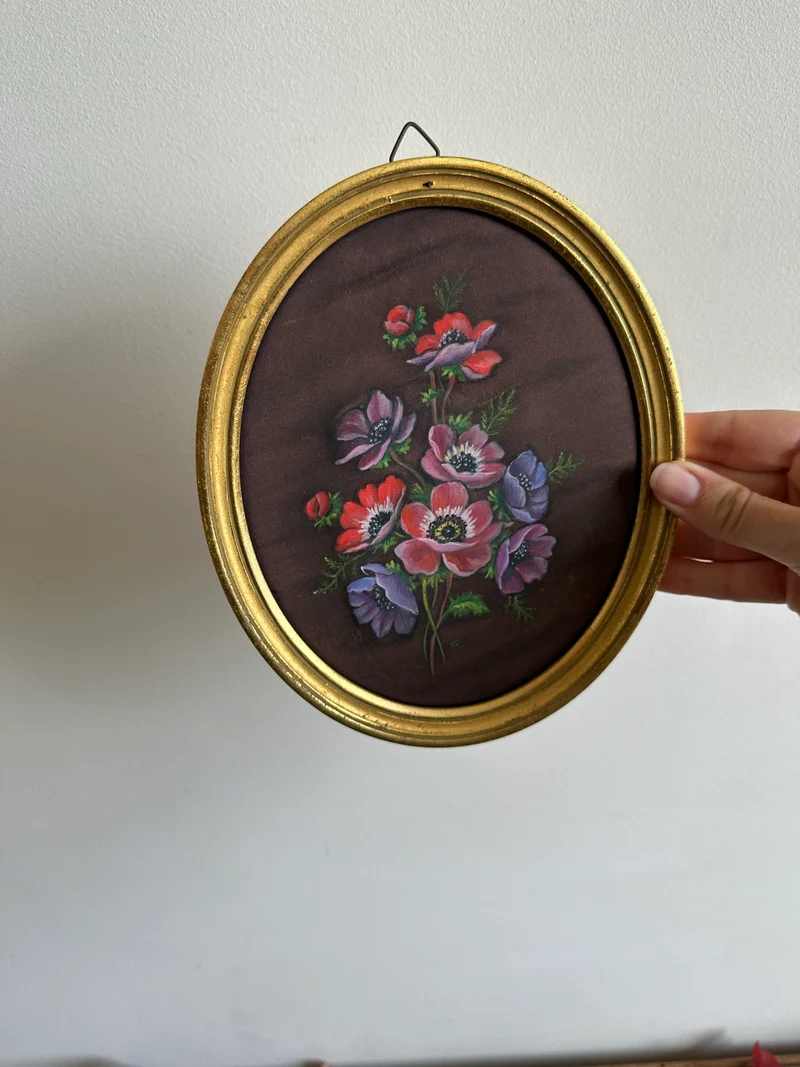 Peinture sur tissu encadrée année 1970