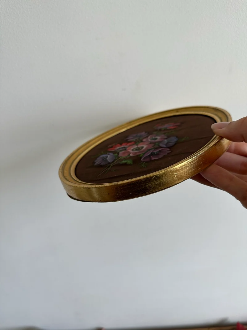 Peinture sur tissu encadrée année 1970