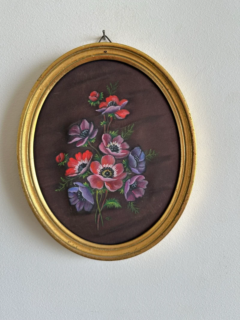Peinture sur tissu encadrée année 1970