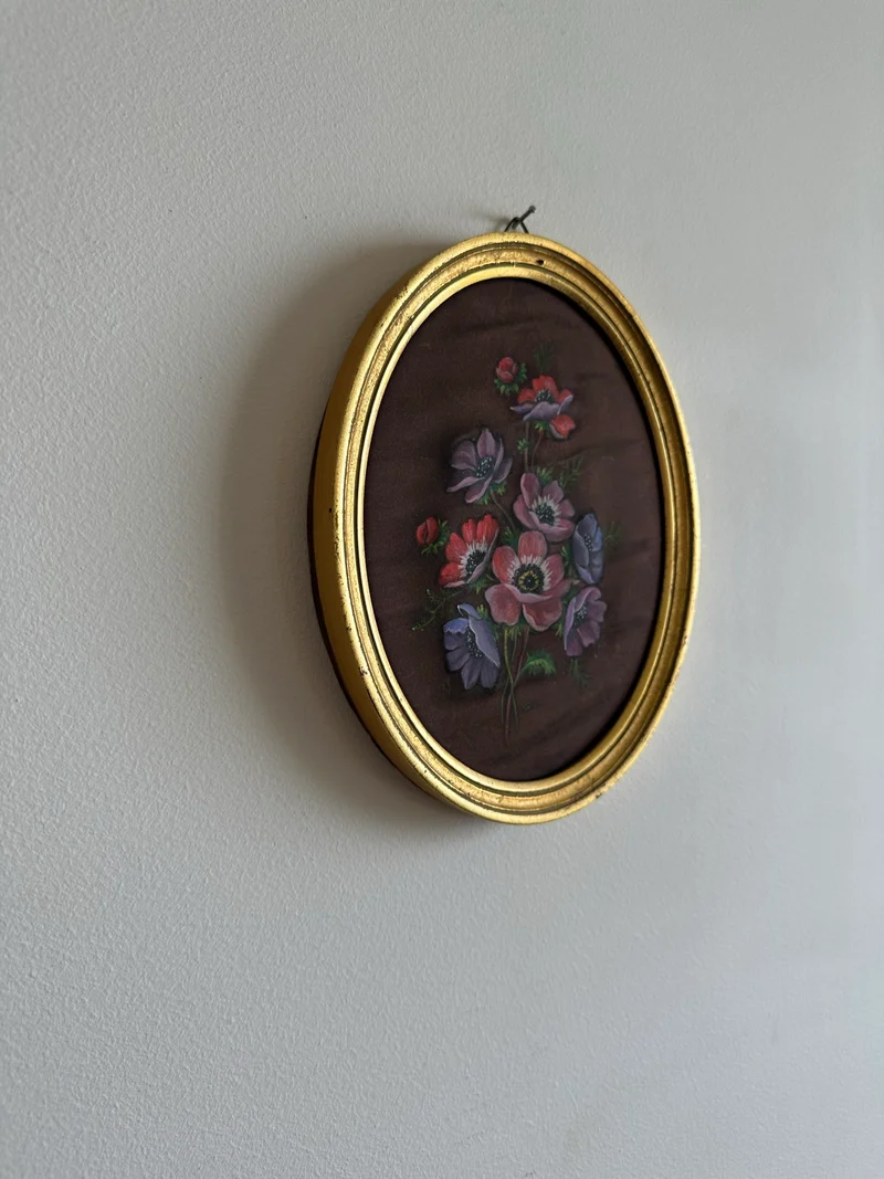 Peinture sur tissu encadrée année 1970