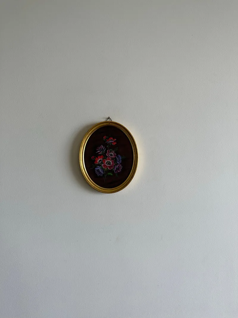 Peinture sur tissu encadrée année 1970