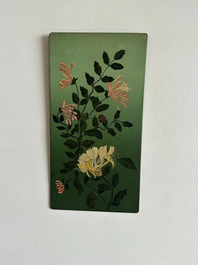 Peintures florales sur tôle fond vert