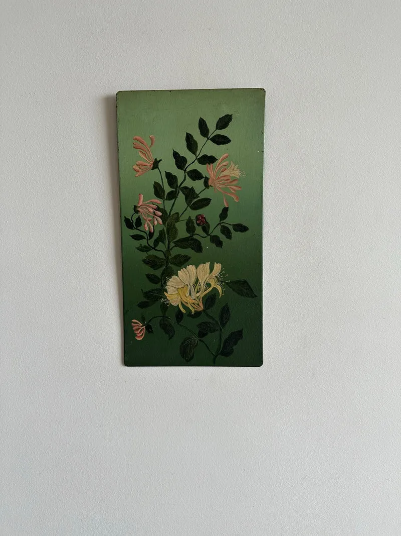 Peintures florales sur tôle fond vert