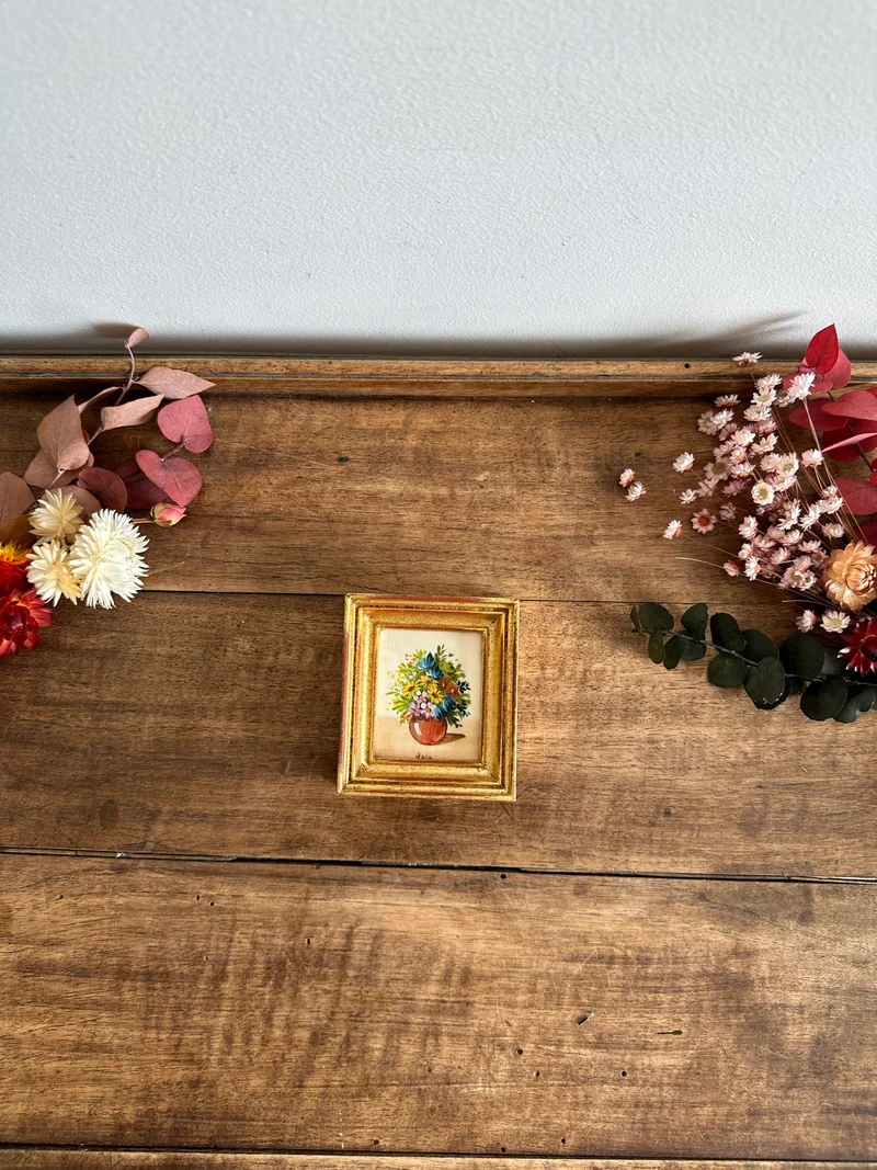 Peinture bouquet de fleurs signée encadrée taille S