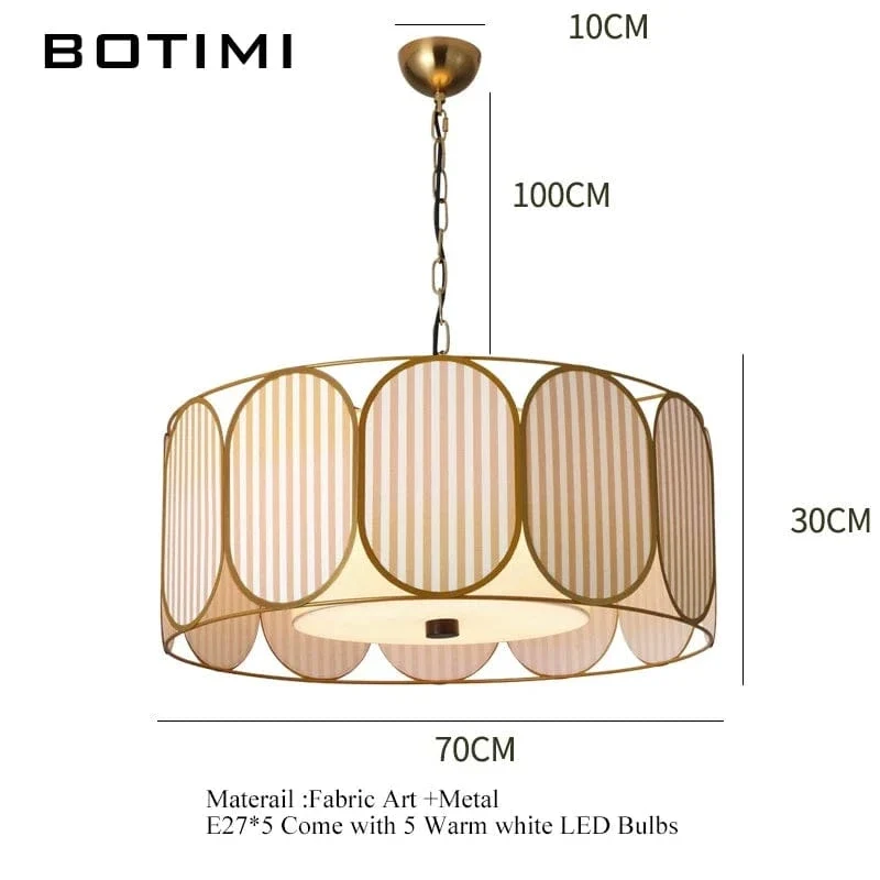 BOTIMI Fabric Art LED Pendant Light For Dining Wire Pendant Island Kitchen Cloth Suspension Luminaire Bedside Lighting