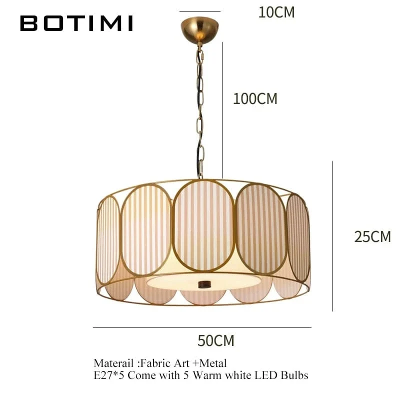 BOTIMI Fabric Art LED Pendant Light For Dining Wire Pendant Island Kitchen Cloth Suspension Luminaire Bedside Lighting