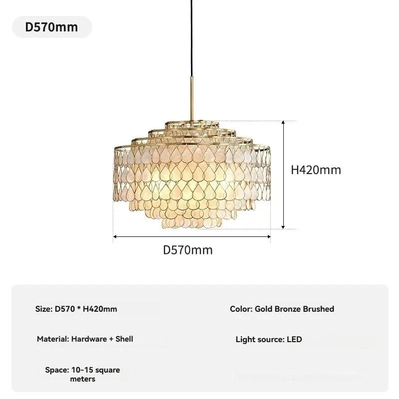 French Light Luxury Copper Edge Shell Chandelier Vintage Retro High-end Living Room Study Restaurant Bedroom Lamps