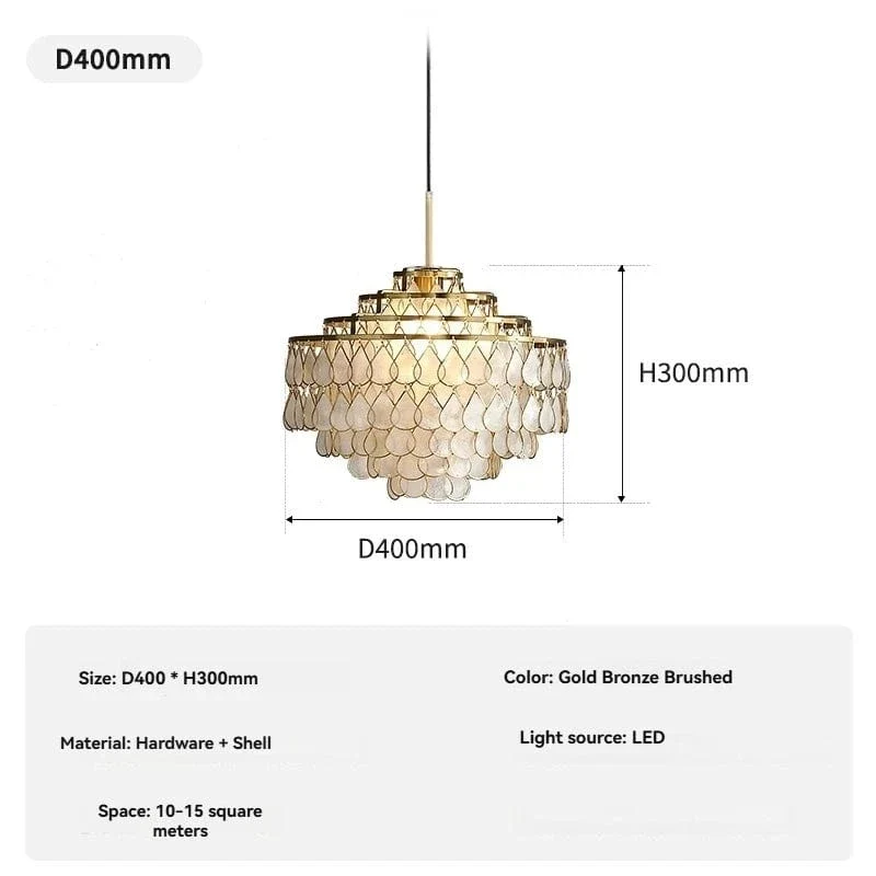 French Light Luxury Copper Edge Shell Chandelier Vintage Retro High-end Living Room Study Restaurant Bedroom Lamps