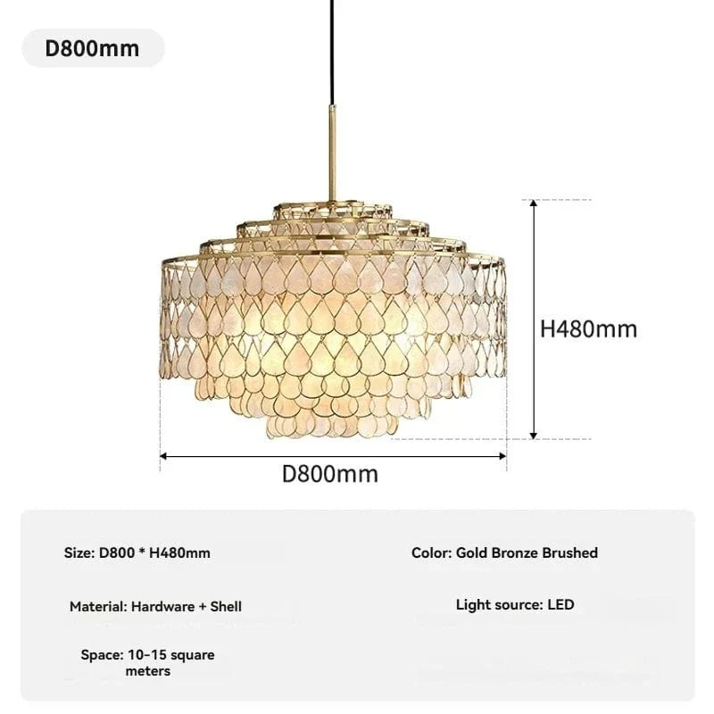 French Light Luxury Copper Edge Shell Chandelier Vintage Retro High-end Living Room Study Restaurant Bedroom Lamps