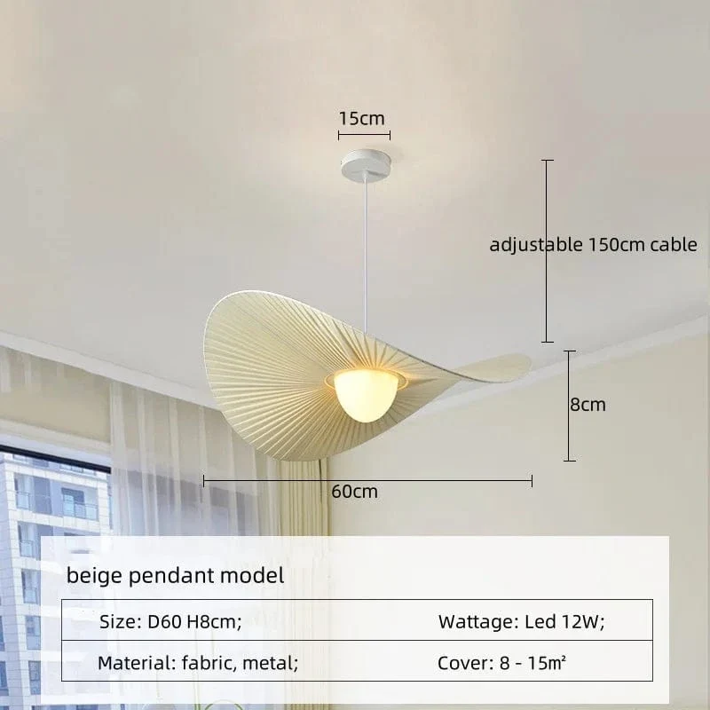 Nordic Beige Pleated Fabric Led Pendant Lights Bar Droplight Art Decor Led Hanging Lamp Dining Room Simple Suspend Light Lampara