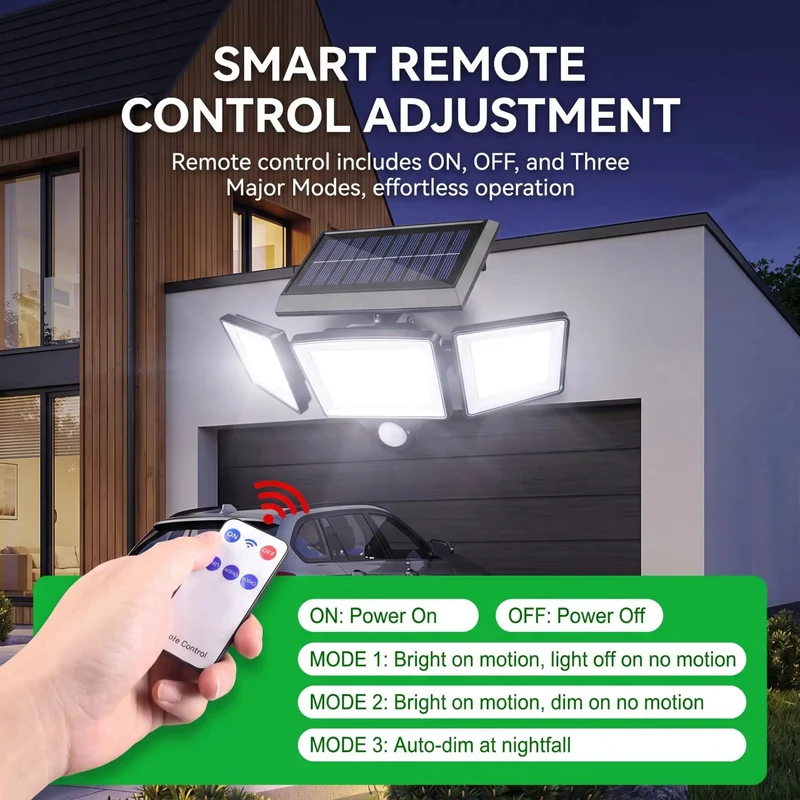 Triple Head Solar Motion Sensor Outdoor Flood Lights Boasting Kickin 208 Led Glow Heavy Duty Rechargeable Weatherproof Patio Yard Driveway Security Kit Gray Model