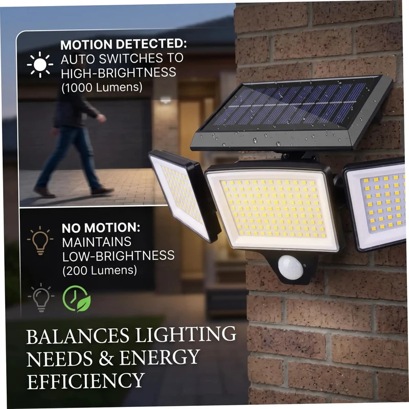 Triple Head Solar Motion Sensor Outdoor Flood Lights Boasting Kickin 208 Led Glow Heavy Duty Rechargeable Weatherproof Patio Yard Driveway Security Kit Gray Model