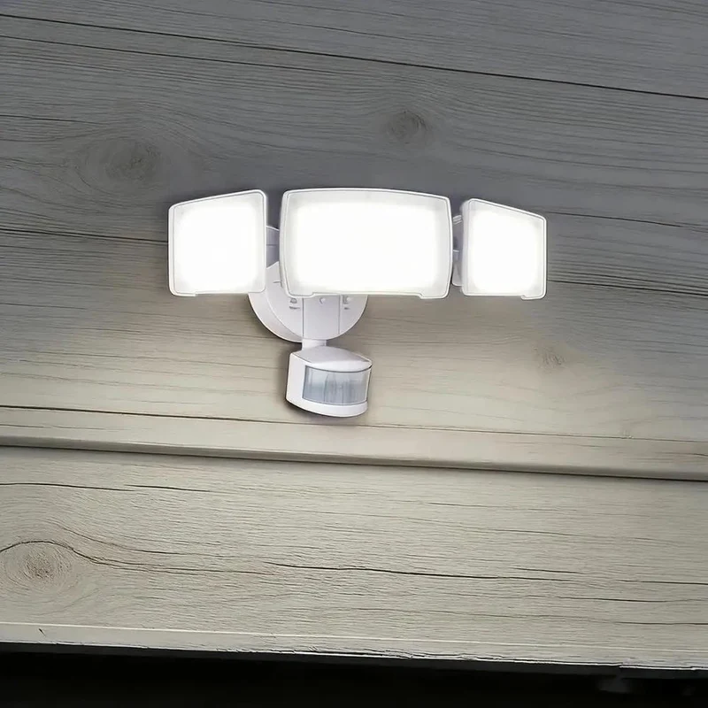 Heavy Duty Tri Head Led Security Flood Light With Slick Motion Sensor And Dusk To Dawn Mode For Ceiling Mount Outdoor Spaces Built Tough For Rock Solid Nighttime Glow And Top Shelf Brightness