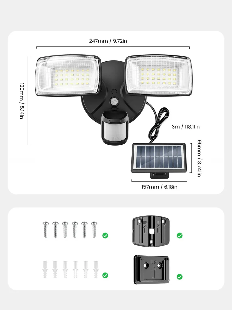 Tough As Nails 36W Solar LED Security Lights With Rock Solid PIR Motion Sensor And Heavy Duty Yard Setup For Zero Wiring Drama And Super Bright Outdoor Protection