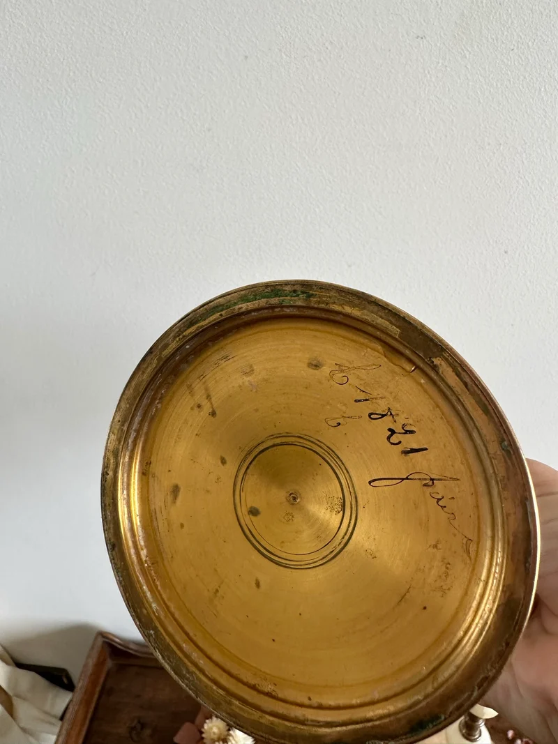 Bougeoirs cuivre laiton et albâtre 1821