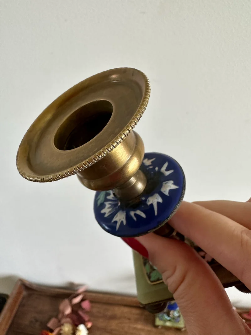 Bougeoirs en onyx et bronze cloisonné XIX ème