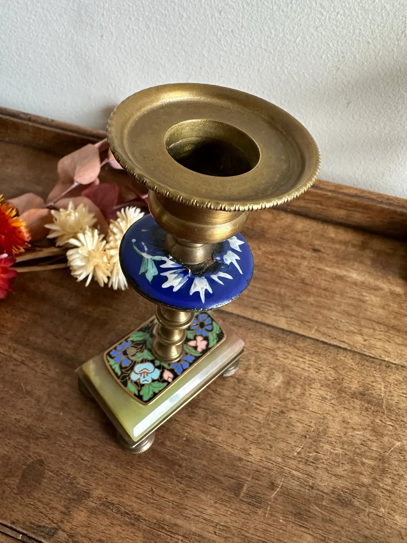 Bougeoirs en onyx et bronze cloisonné XIX ème