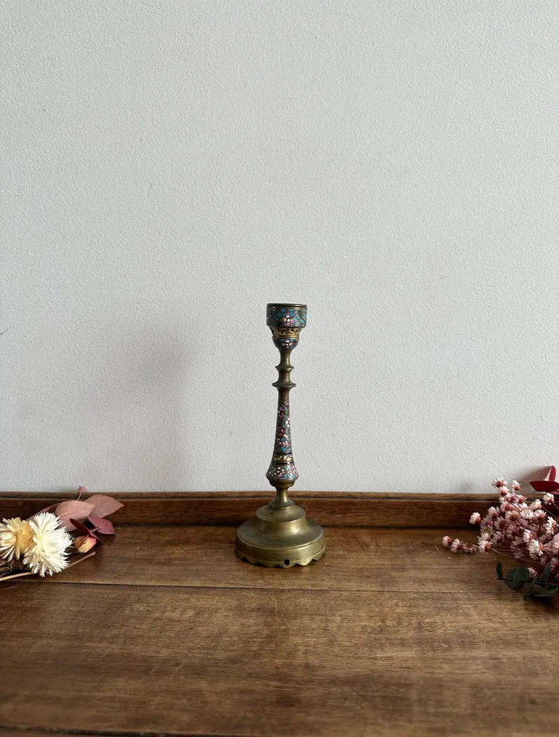 Bougeoir en laiton cloisonné XIX ème