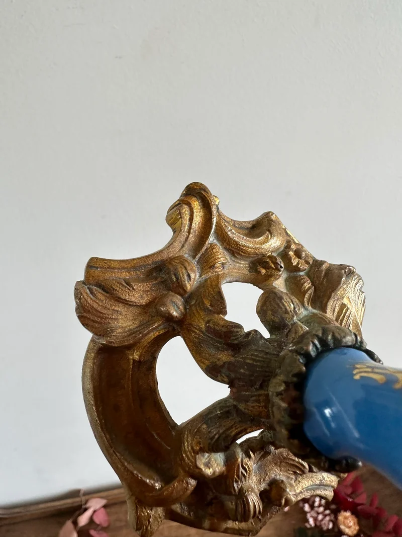 Bougeoir en bronze et porcelaine peinte XIXème
