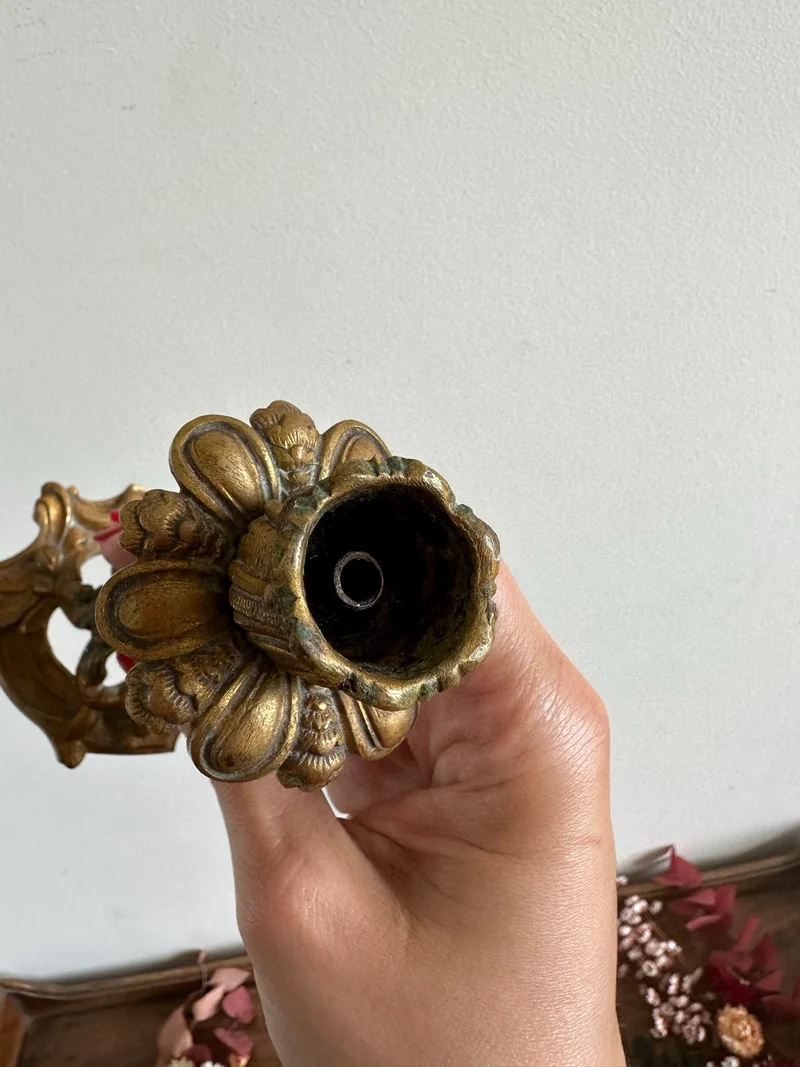 Bougeoir en bronze et porcelaine peinte XIXème