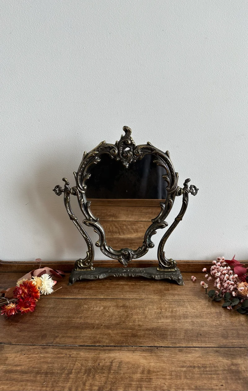 Miroir psyché en laiton et bronze à poser