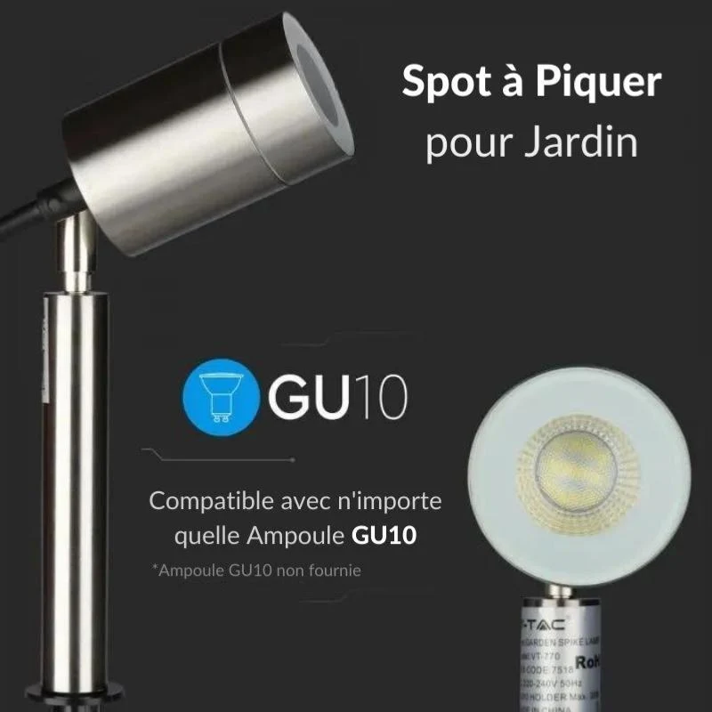 Spot Extérieur à Piquer Acier Inoxydable IP44 pour Ampoule GU10