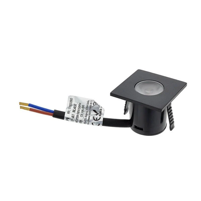 Mini Spot LED Encastrable 1W 90° carré Noir