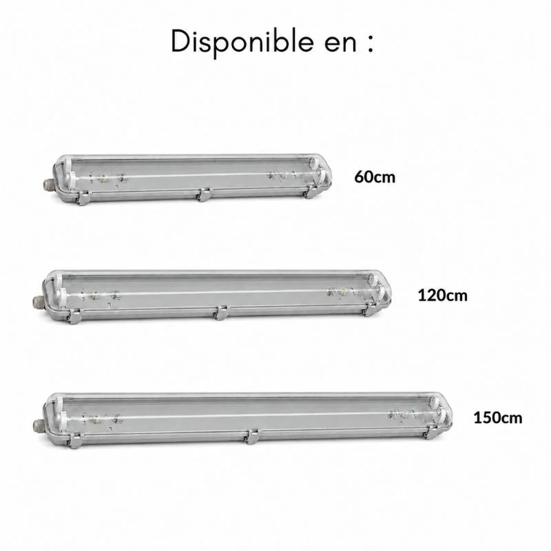 Pack de 10 - Réglette étanche double pour Tube LED T8 150cm IP65 (Boitier vide)