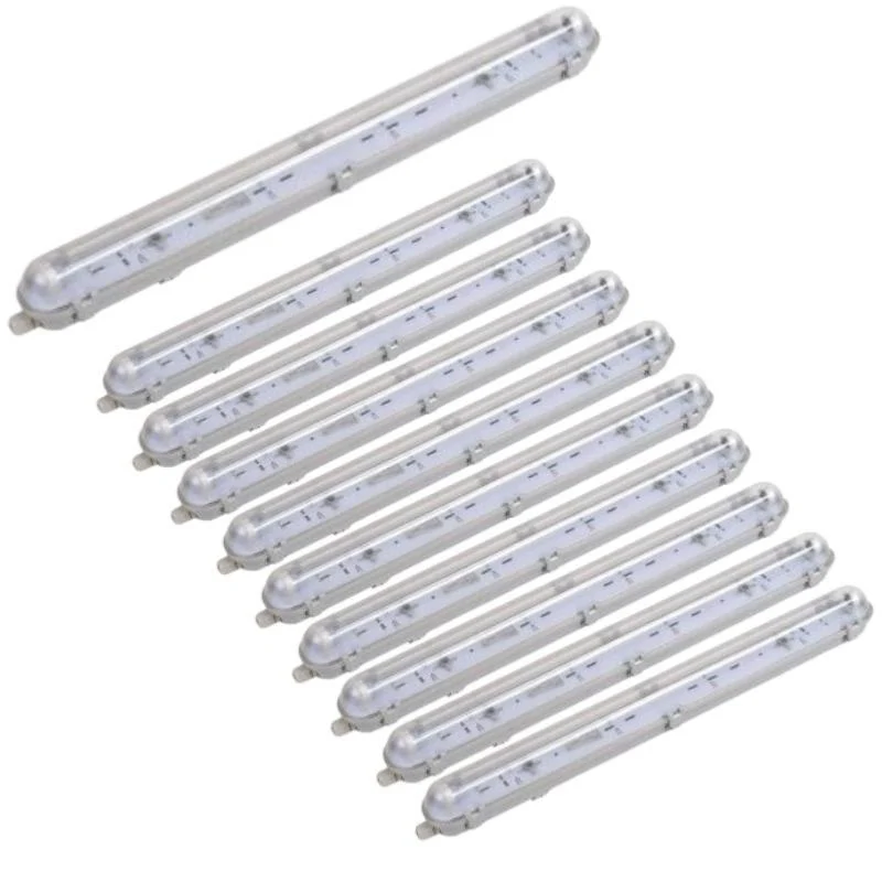 Pack de 10 - Réglette étanche pour Tube LED T8 60cm IP65 (Boitier vide)