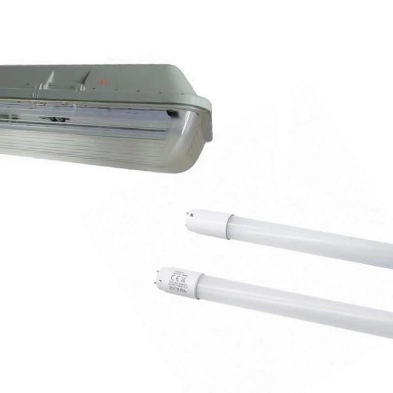 Pack de 8 - Kit de Réglette LED étanche Double IP65 + 2 Tubes T8 120cm 18W