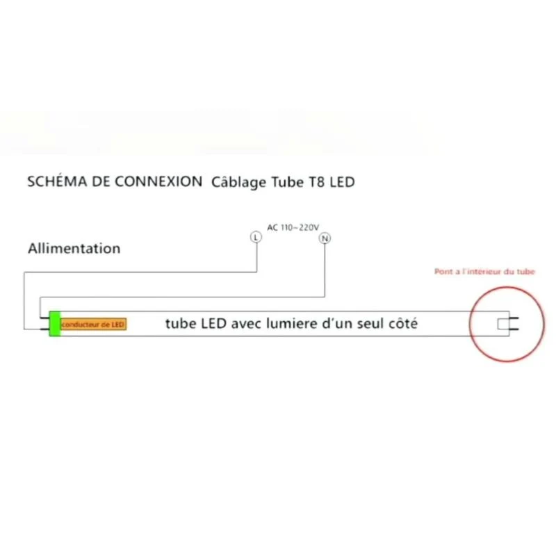 Tube Néon LED T8 60cm 9W Haut rendement - Pack de 25