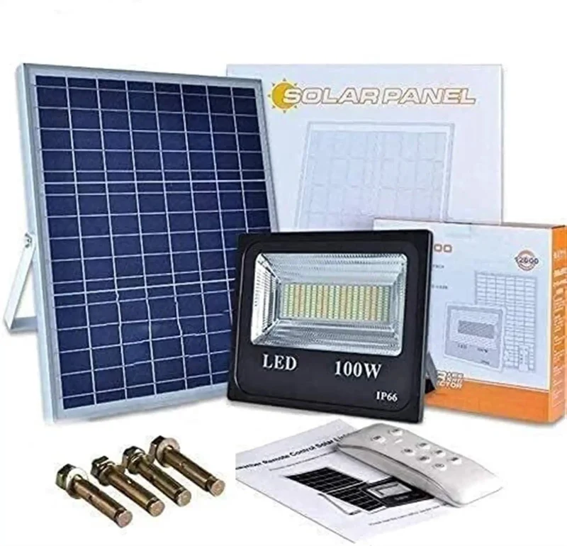 Heavy Duty 100 Watt LED Solar Flood Light Built To Perfection With Dual Cool And Warm White Switches For Rock Solid Yard Security Smooth Outdoor Lighting And A Total Game Change Setup