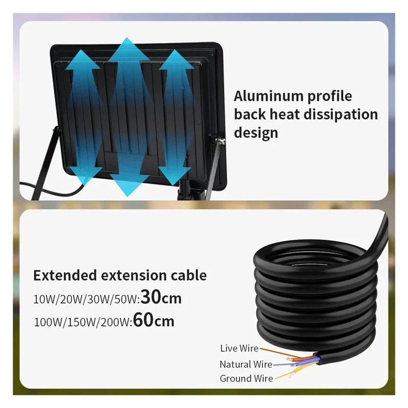 Judyssy 100W Led Pir Motion Sensor Floodlight With Ip66 Waterproof Rating For Outdoor Wall Mount Lighting. High Brightness 6000K White Spotlight Perfect For Garden, Courtyard, Warehouse And Secure Entryways