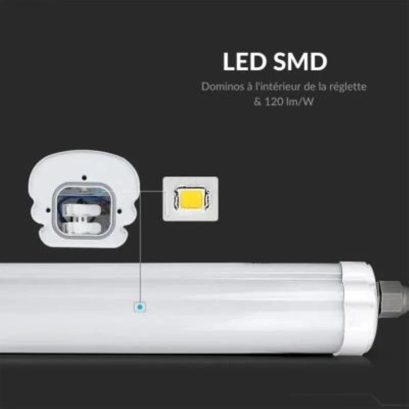 Réglette LED étanche 150cm 48W IP65 120lm/W Interconnectable